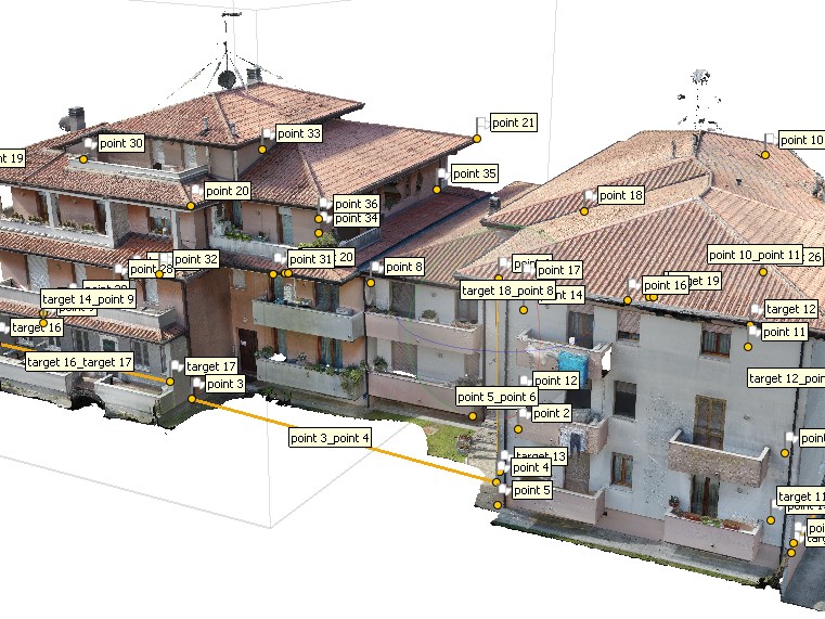 Condominio a Gorgo al Monticano rilevato con drone, nuvola di punti con target