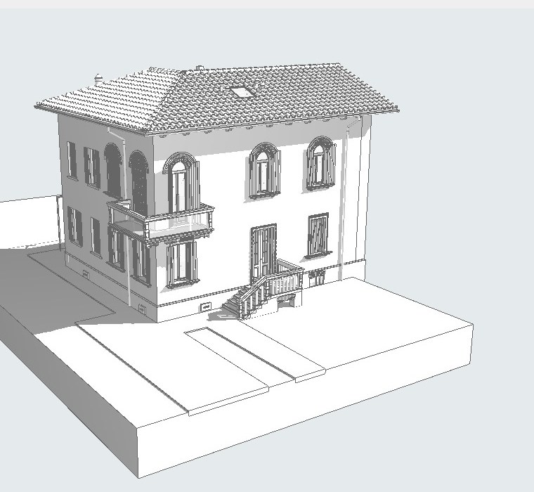 Modello tridimensionale della villa e della sistemazione esterna, restituito dalla nuvola di punti