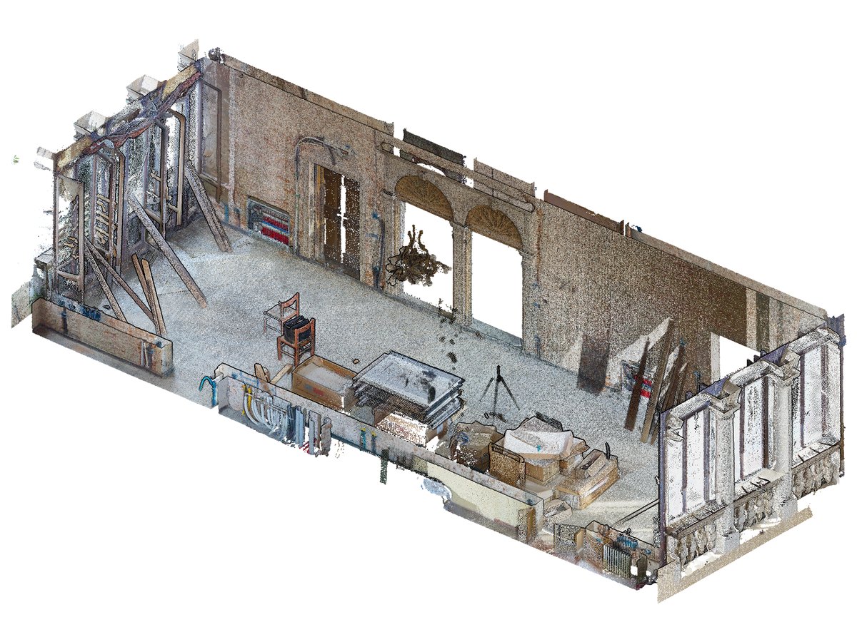 Spaccato della nuvola di punti del portego di un palazzo storico a Cannaregio, Venezia